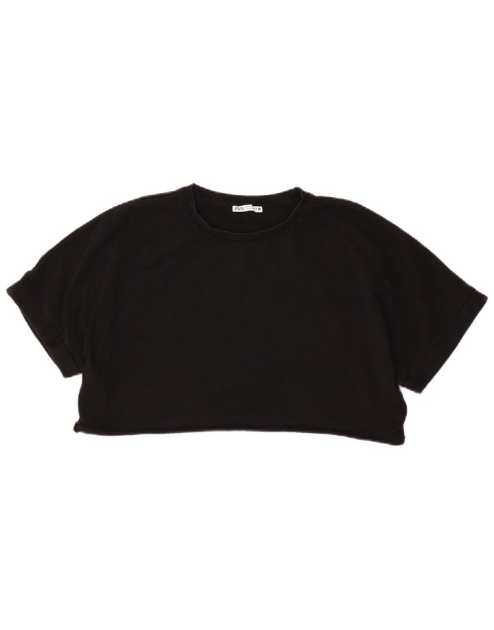 ZARA Womens Oversized Crop T-Shirt Top UK 14 Medium Black