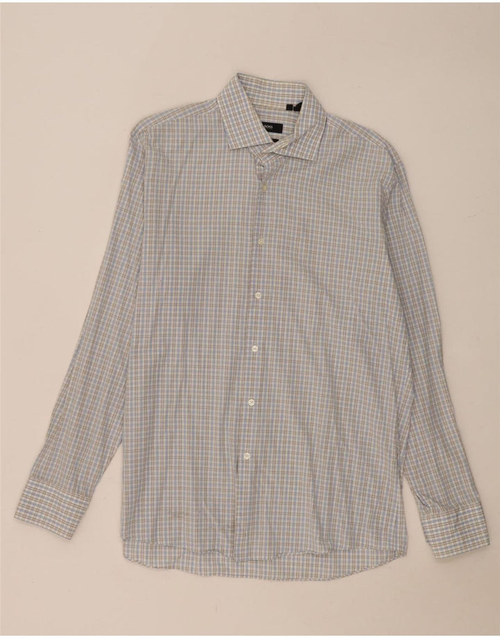 Hugo Boss Mens Regular Fit Shirt Size 16 1/2 Large Blue Gingham Cotton