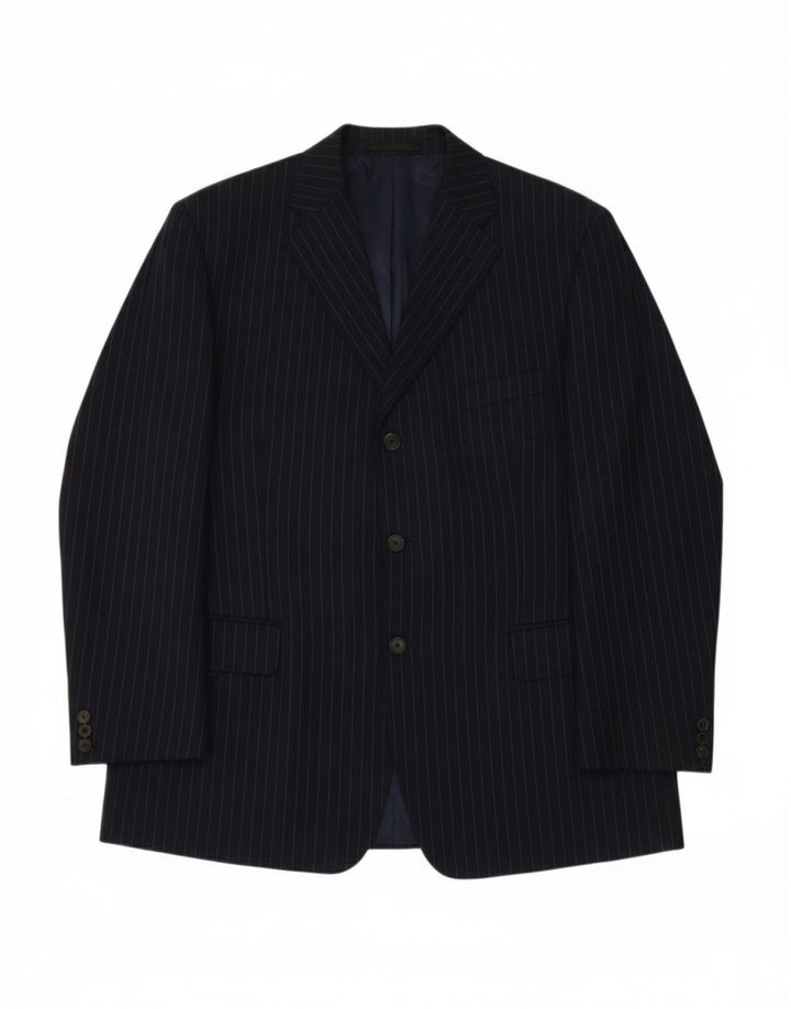 VINTAGE Mens 3 Button Blazer Jacket UK 42 XL Navy Blue Pinstripe Wool