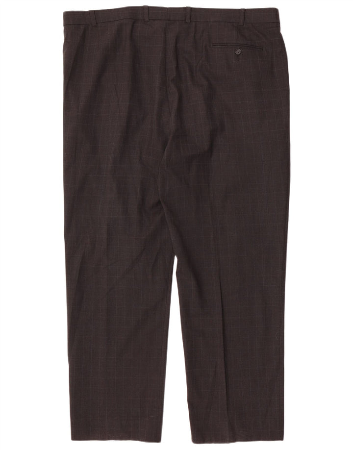Marks & Spencer Mens Straight Suit Trousers W44 L31 Grey Check Polyester