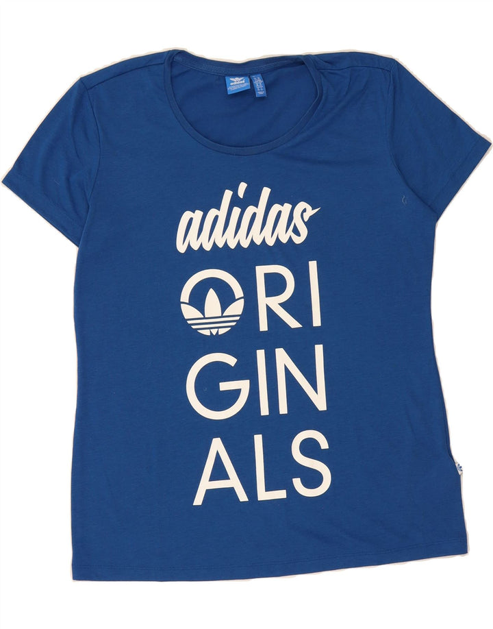 ADIDAS Womens Graphic T-Shirt Top UK 14 Medium  Blue Polyester Vintage Adidas and Second-Hand Adidas from Messina Hembry 