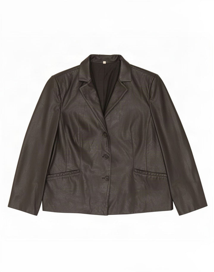 Vintage Womens 3 Button Leather Blazer Jacket UK 20 2XL Black