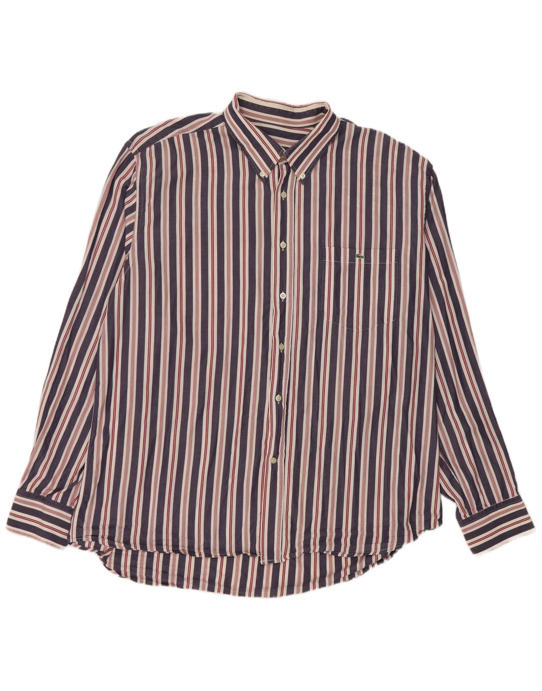 Lacoste Mens Shirt Size 46 2XL Navy Blue Striped Cotton