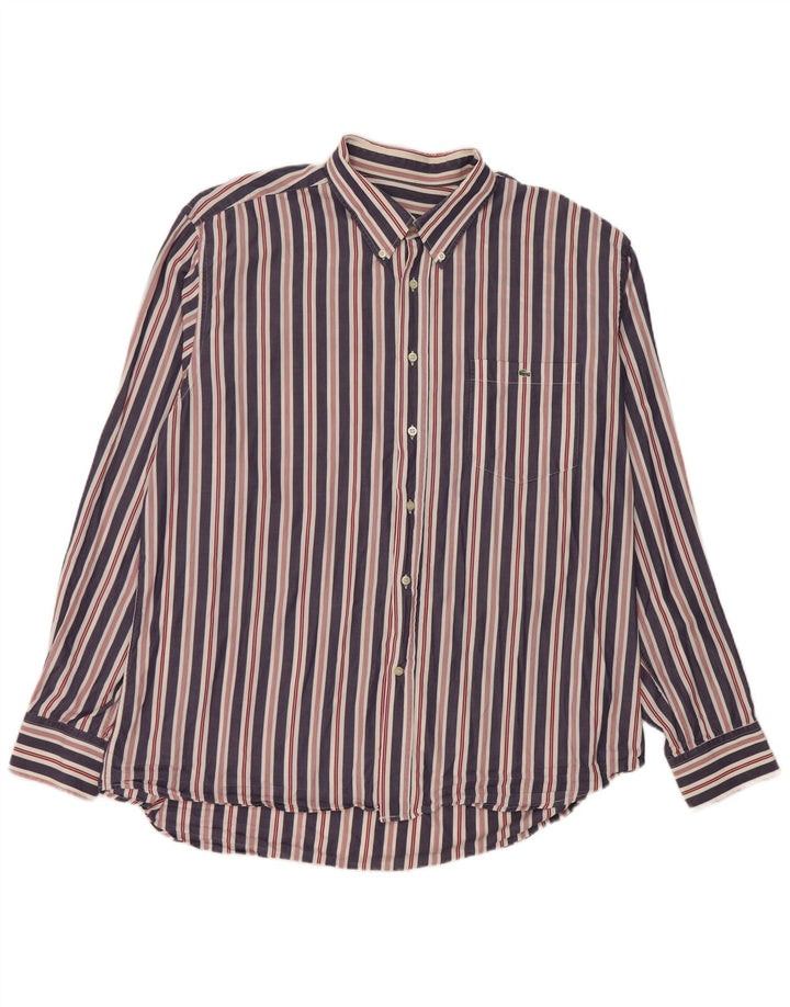 Lacoste Mens Shirt Size 46 2XL Navy Blue Striped Cotton