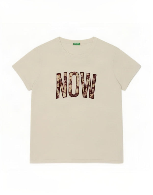 Benetton Mens Graphic T-Shirt Top Medium White Cotton