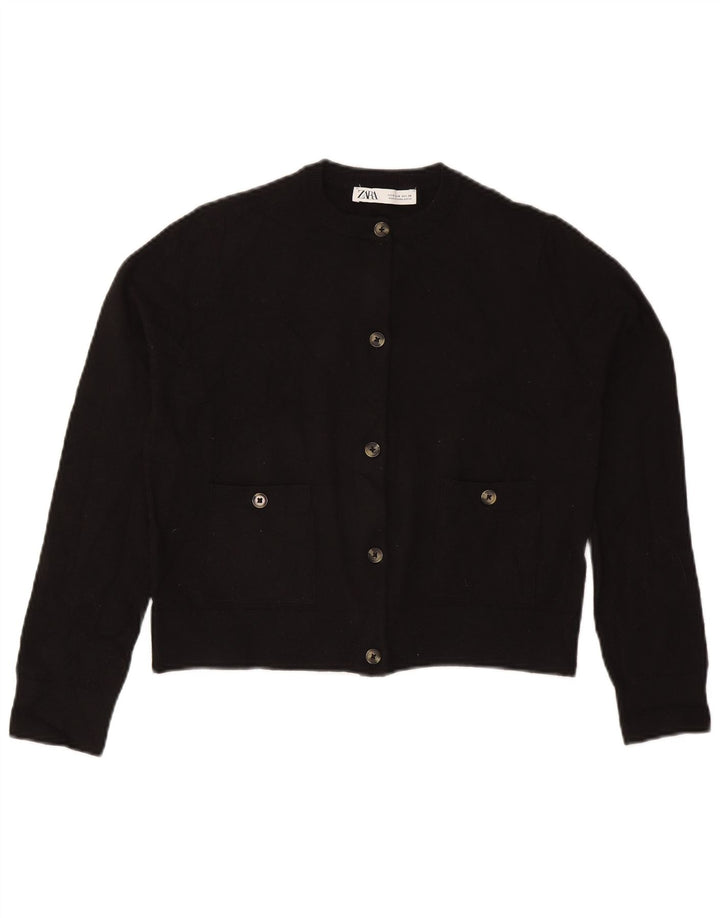 Zara Womens Crop Cardigan Sweater UK 10 Small Black