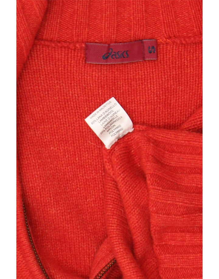 Asics Womens Cardigan Sweater UK 10 Small Red Colourblock Lambswool