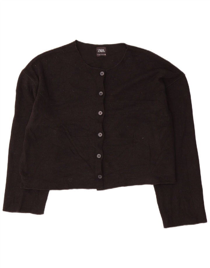 Zara Womens Crop Cardigan Sweater UK 18 XL Black Polyester
