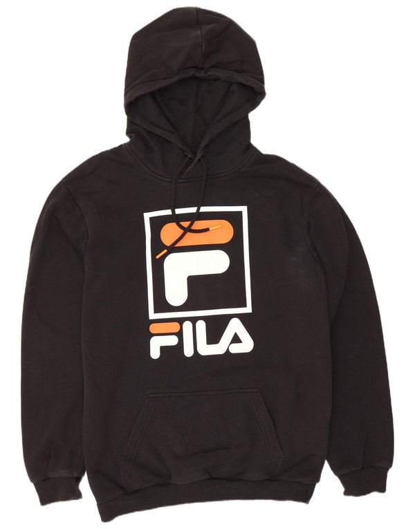 Felpa con cappuccio grafica da uomo Fila piccola in cotone nero