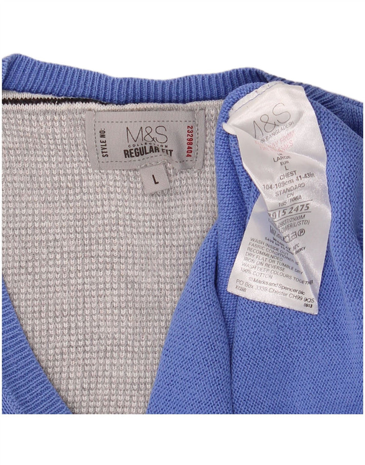 Marks & Spencer Herre Regular Fit V-hals sweater Stor blå bomuld