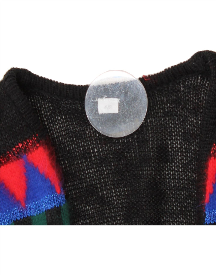 VINTAGE Womens Open Cardigan Sweater EU 42 Large Black Geometric Vintage Vintage and Second-Hand Vintage from Messina Hembry 