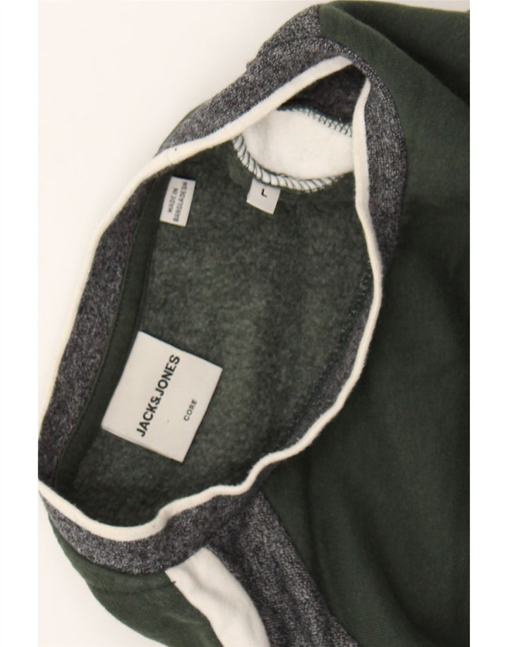 JACK & JONES Mens Sweatshirt Jumper Large Green Colourblock Cotton Vintage Jack & Jones and Second-Hand Jack & Jones from Messina Hembry 
