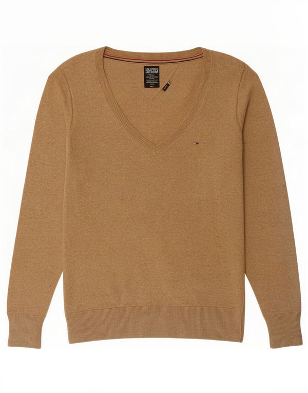 Maglione maglione con scollo a V da donna Tommy Hilfiger UK 14 Cotone beige medio