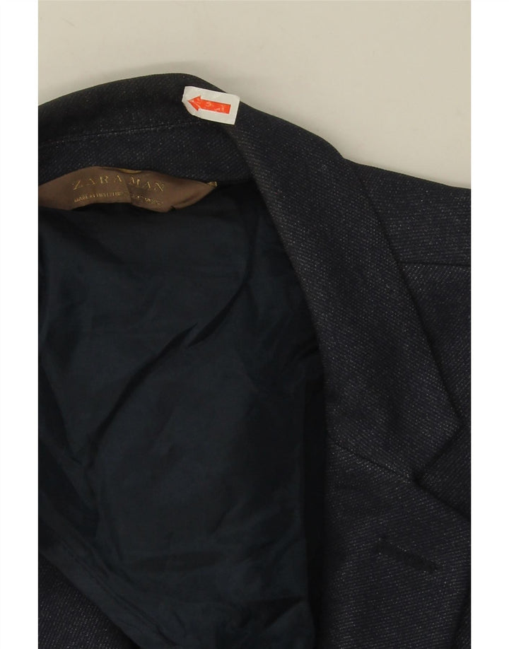 Zara Mens 2 Button Blazer Jacket EU 52 Large Navy Blue Polyester