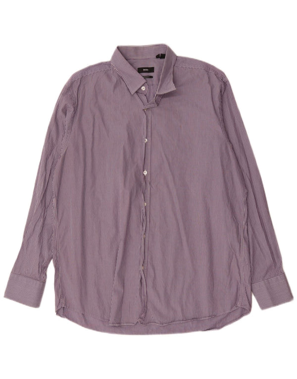 Hugo Boss Herren-Hemd in normaler Passform, Größe 17 1/2 XL, lila Nadelstreifen