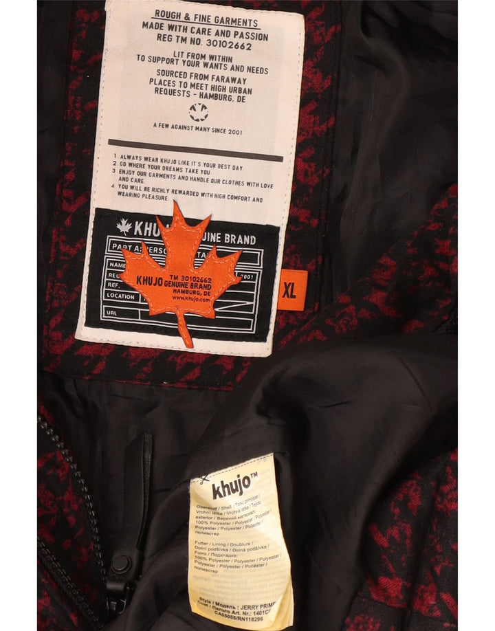 KHUJO Womens Hooded Padded Coat UK 18 XL Red Houndstooth Polyester
