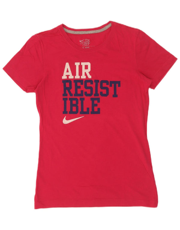 Nike Dame Slim Fit Grafisk T-Shirt Top UK 12 Medium Pink Bomuld