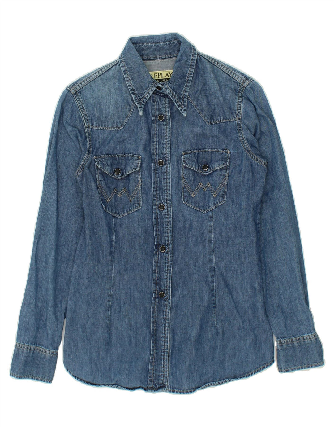 REPLAY Womens Denim Shirt UK 10 Small Blue Cotton Vintage Replay and Second-Hand Replay from Messina Hembry 