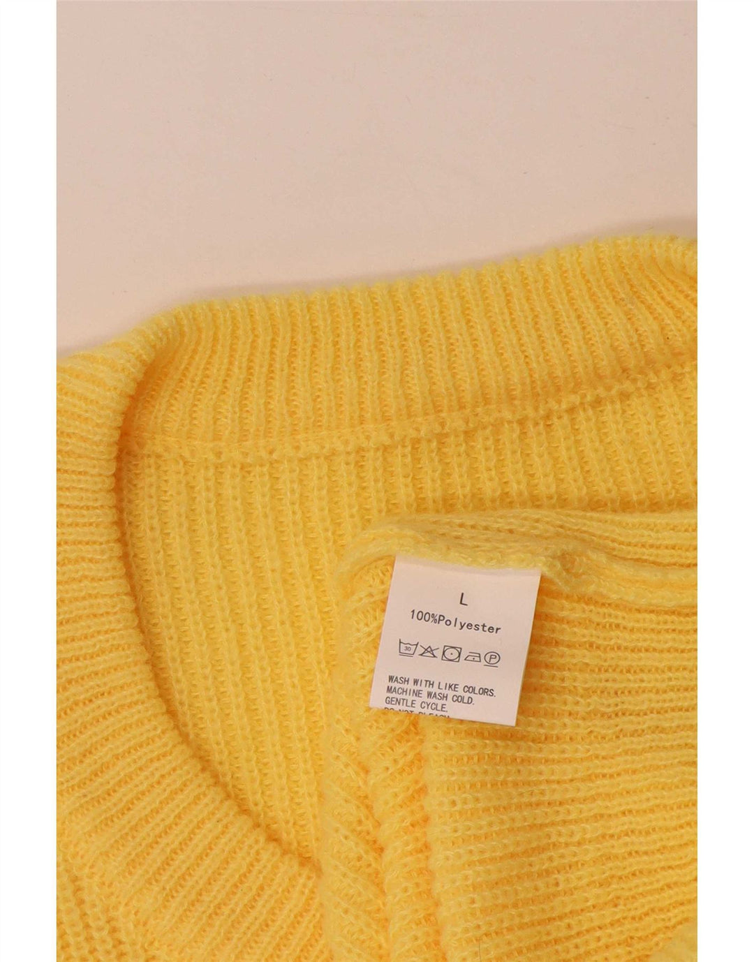 Vintage Womens V-Neck Jumper Sweater UK 16 Large Yellow Polyester