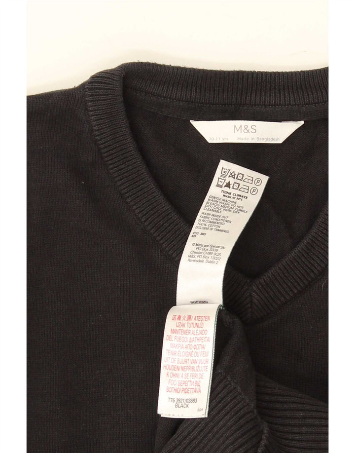 Marks & Spencer Boys V-Neck Jumper Sweater 10-11 Years Black Cotton