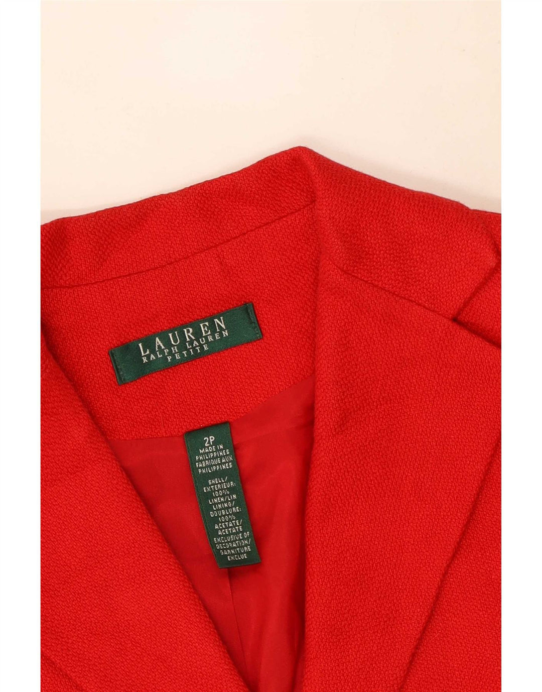 Ralph Lauren Womens Petite Crop 3 Button Blazer Jacket US 2 XS Red Linen