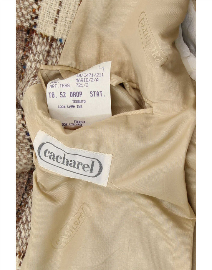 Cacharel Herren 2-Knopf-Blazerjacke IT 52 XL Beige karierte Wolle