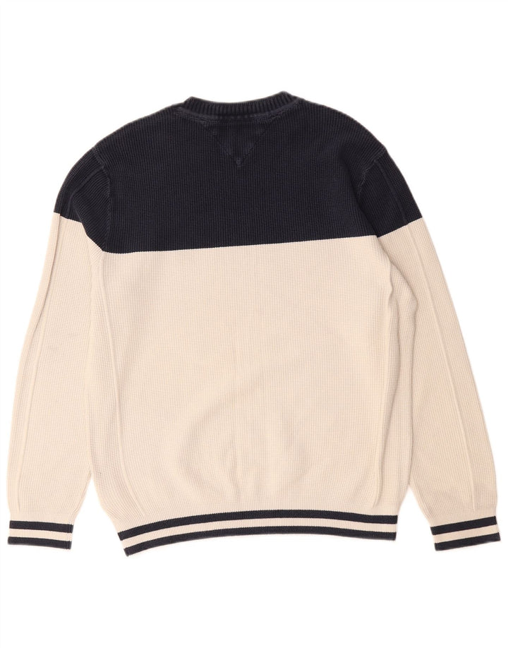 Tommy Hilfiger Mens Crew Neck Jumper Sweater Medium Off White Colourblock