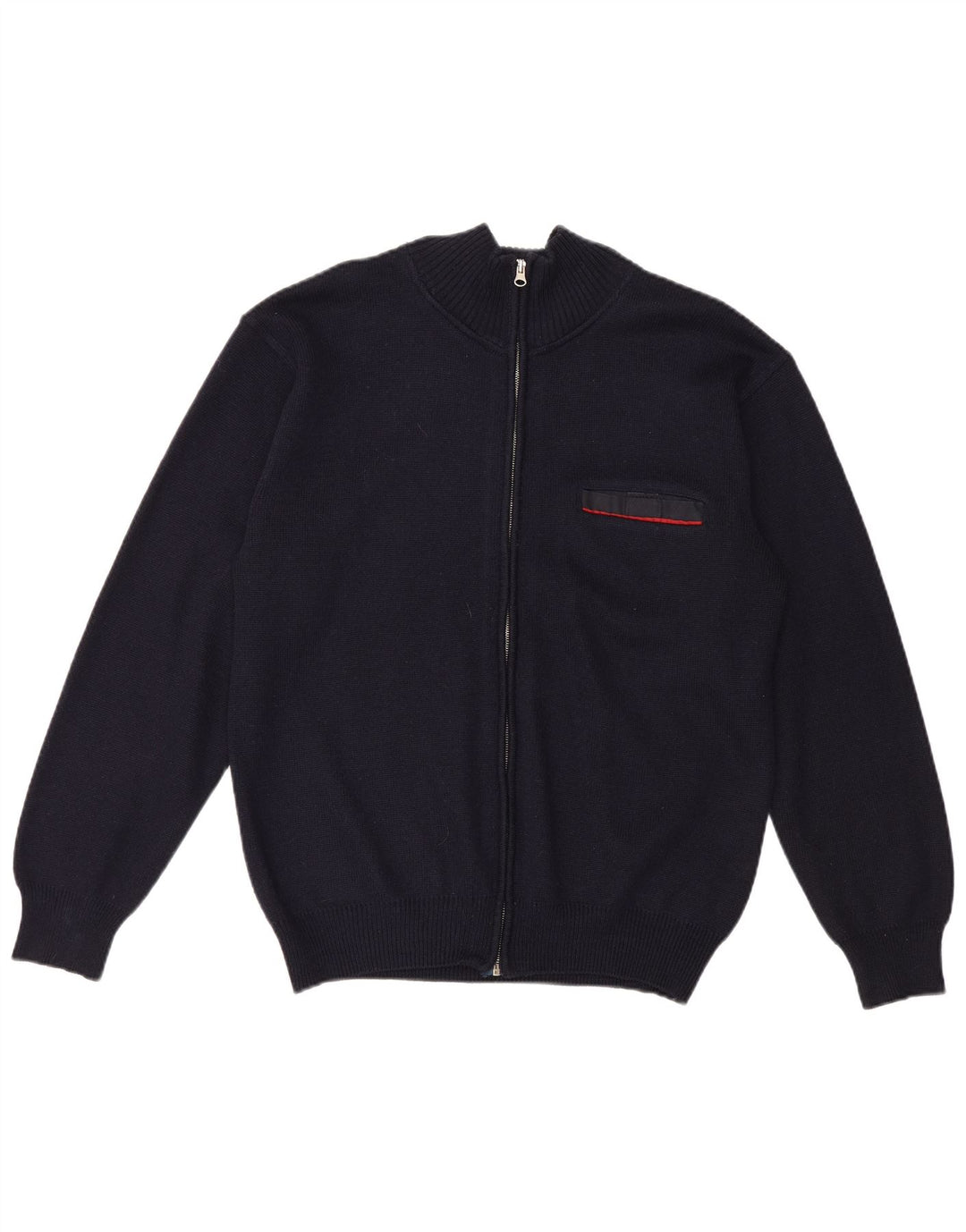 vintage Mens Full Zip Cardigan Pull Bleu Marine Moyen