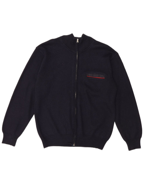 Vintage Mens Full Zip Cardigan Sweater Medium Navy Blue