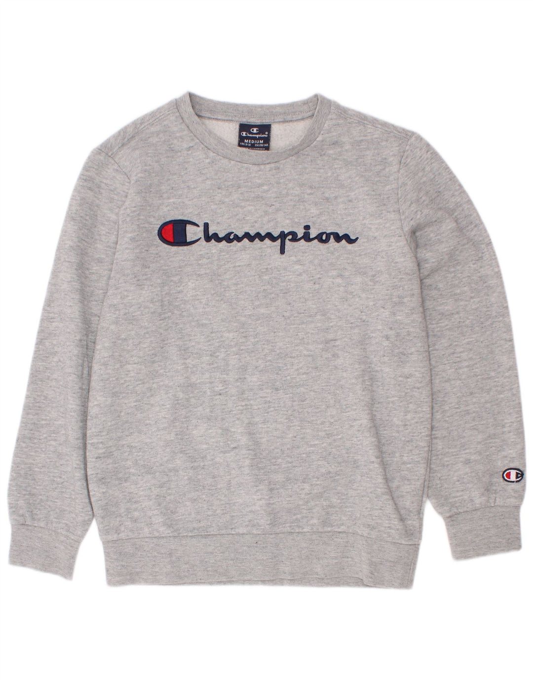 Champion Boys Graphic Sweatshirt Jumper 9-10 Years Medium Grey Flecked