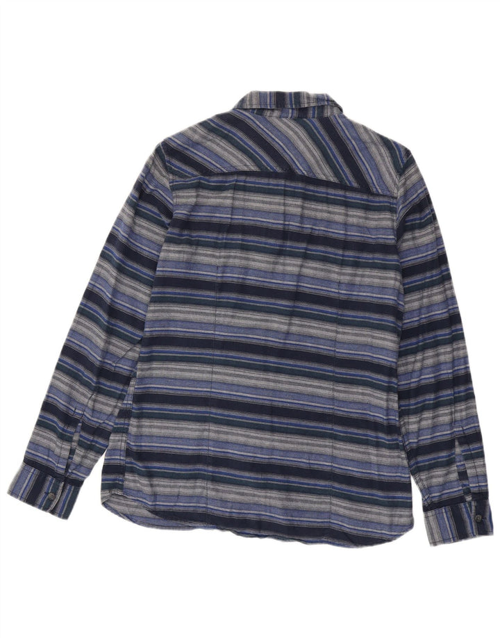 EDDIE BAUER Womens Flannel Shirt UK 14 Medium Navy Blue Striped