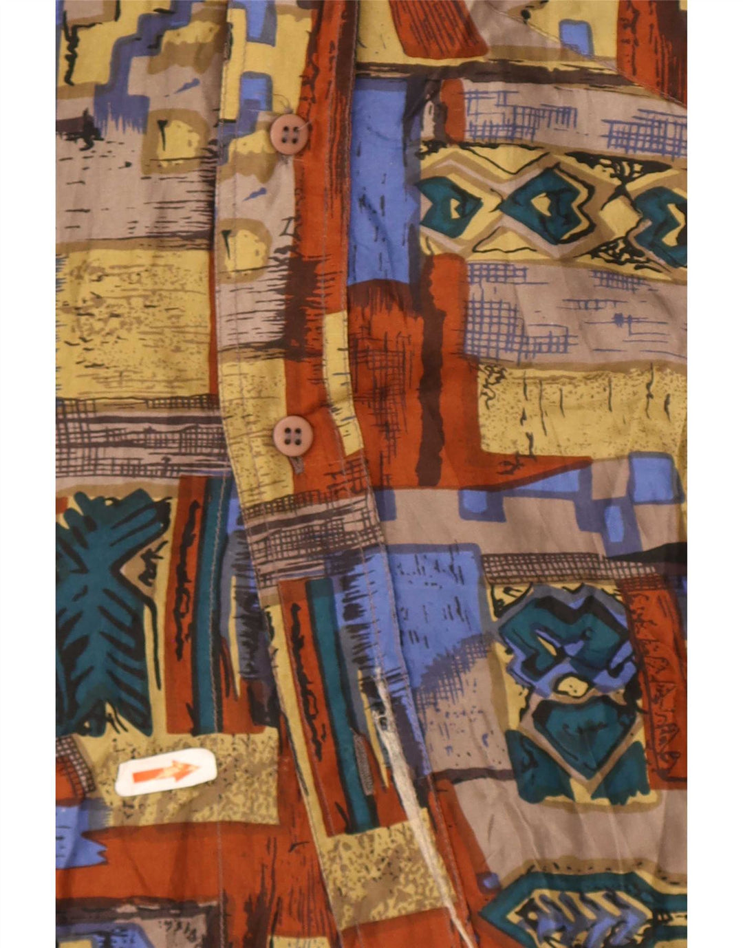 Vintage Mens Short Sleeve Shirt Large Multicoloured Patchwork Silk