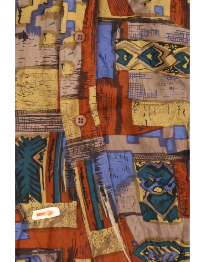 Vintage Mens Short Sleeve Shirt Large Multicoloured Patchwork Silk