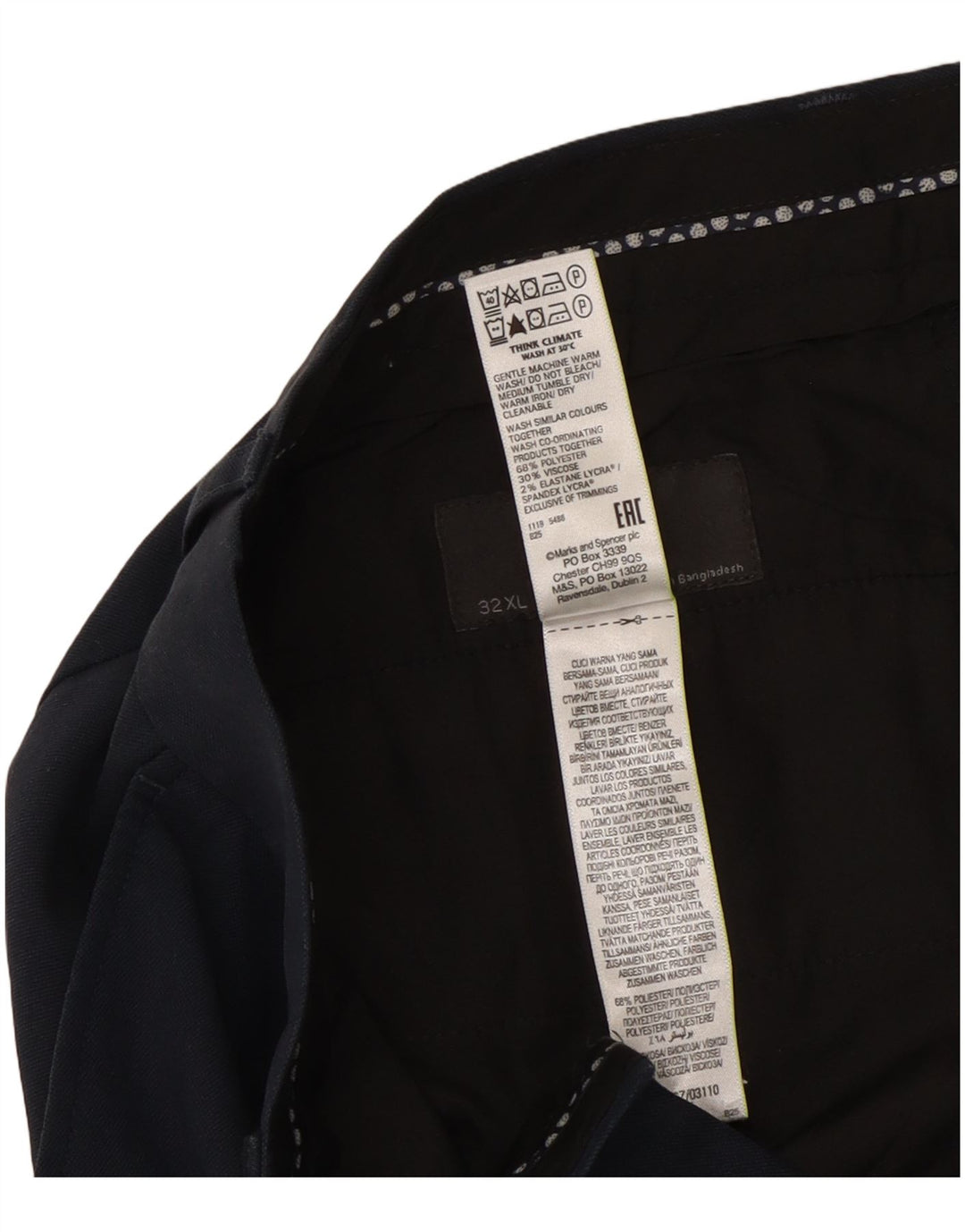 Marks & Spencer Mens Tailored Straight Suit Trousers W32 L35 Navy Blue