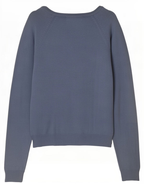 Zara Womens V-Neck Jumper Sweater UK 12 Medium Blue Cotton