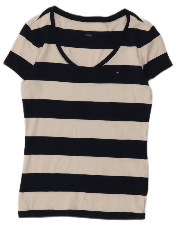 T-shirt da donna Tommy Hilfiger Top UK 8 Small in cotone a righe blu navy