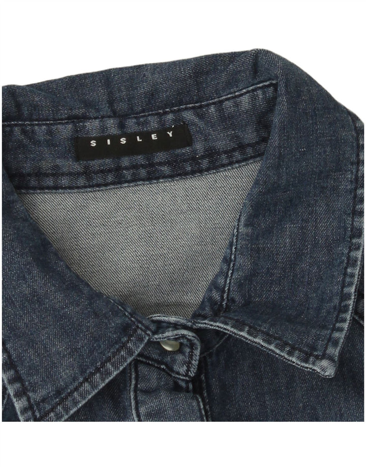 Sisley Womens Denim Shirt UK 10 Small Navy Blue