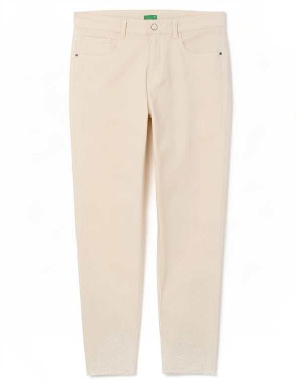 Benetton Pantalones Casuales Pitillo para Mujer UK 42 Medium W30 L27 Algodón Blanco