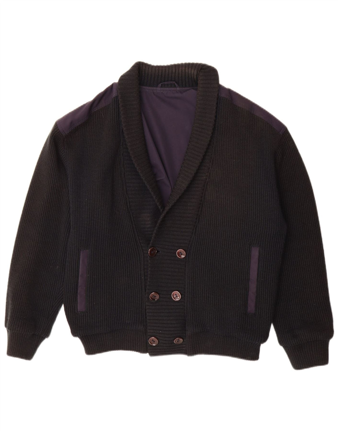 Vintage herre dobbeltradet cardigan sweater IT 48 Medium Navy Blue