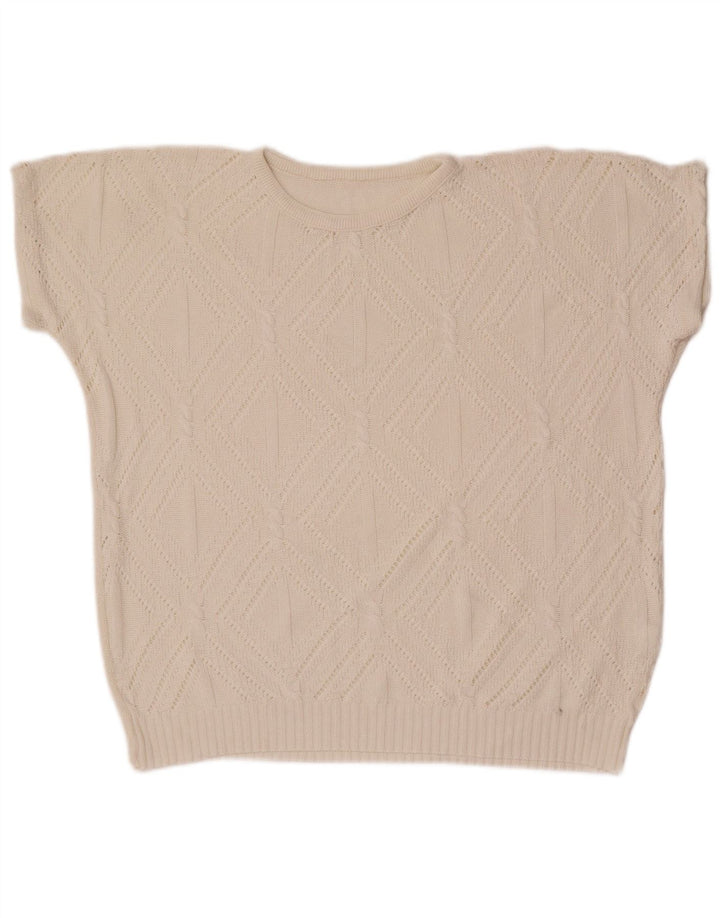 Vintage Womens Crew Neck Jumper Sweater UK 14 Medium White Geometric