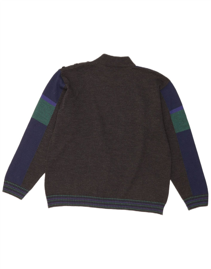 Maglione vintage da uomo con collo alto e collo alto IT 52 Lana color block grigio grande