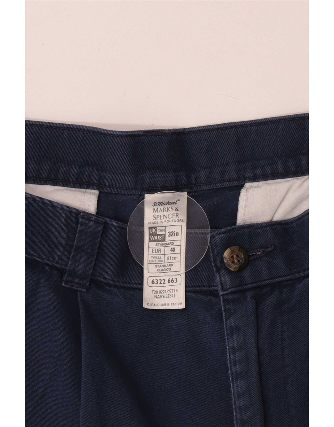 Marks & Spencer Mens Pegged Chino Shorts W32 Medium Navy Blue Cotton