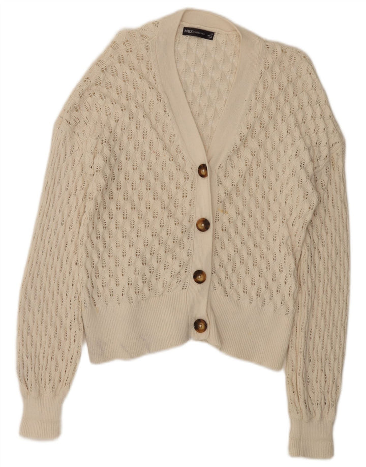 Marks & Spencer Damen-Cardigan-Pullover UK 14 Große weiße Baumwolle