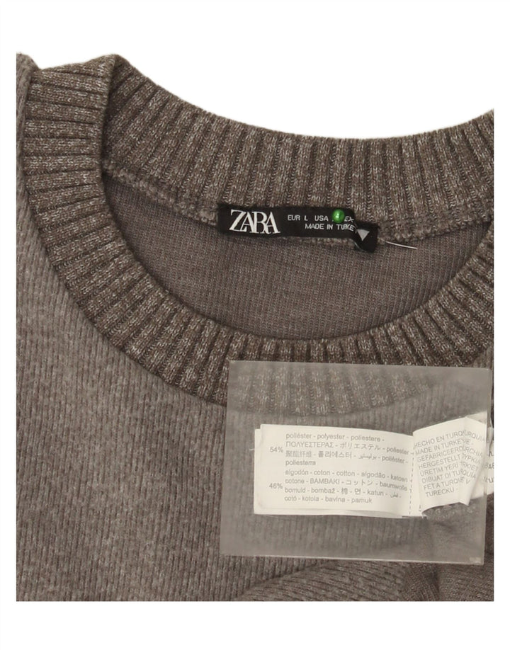 Zara Dame Jumper Sweater UK 16 Stor Grå Polyester