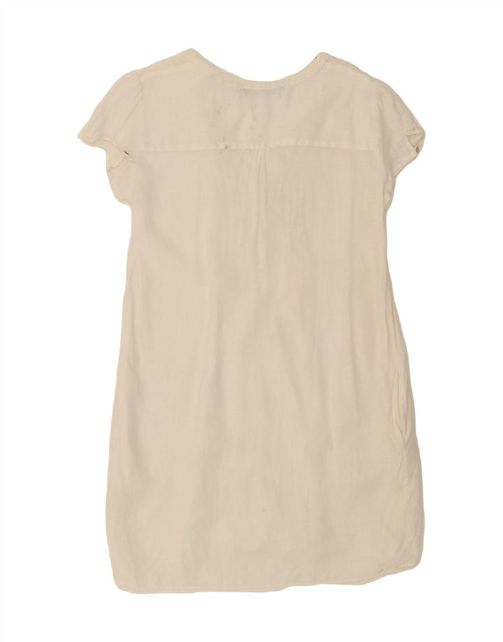 ZARA Womens Ruffle Front Sheath Dress UK 14 Medium White Linen Vintage Zara and Second-Hand Zara from Messina Hembry 