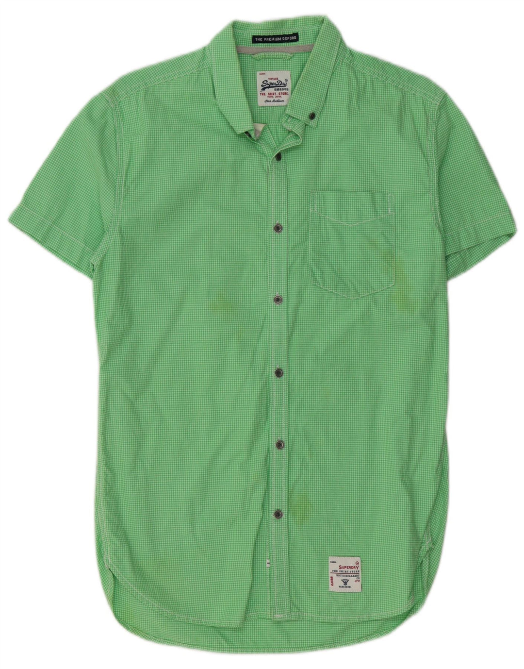 SUPERDRY Mens Short Sleeve Shirt Medium Green Gingham Cotton