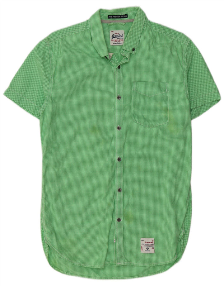 SUPERDRY Mens Short Sleeve Shirt Medium Green Gingham Cotton