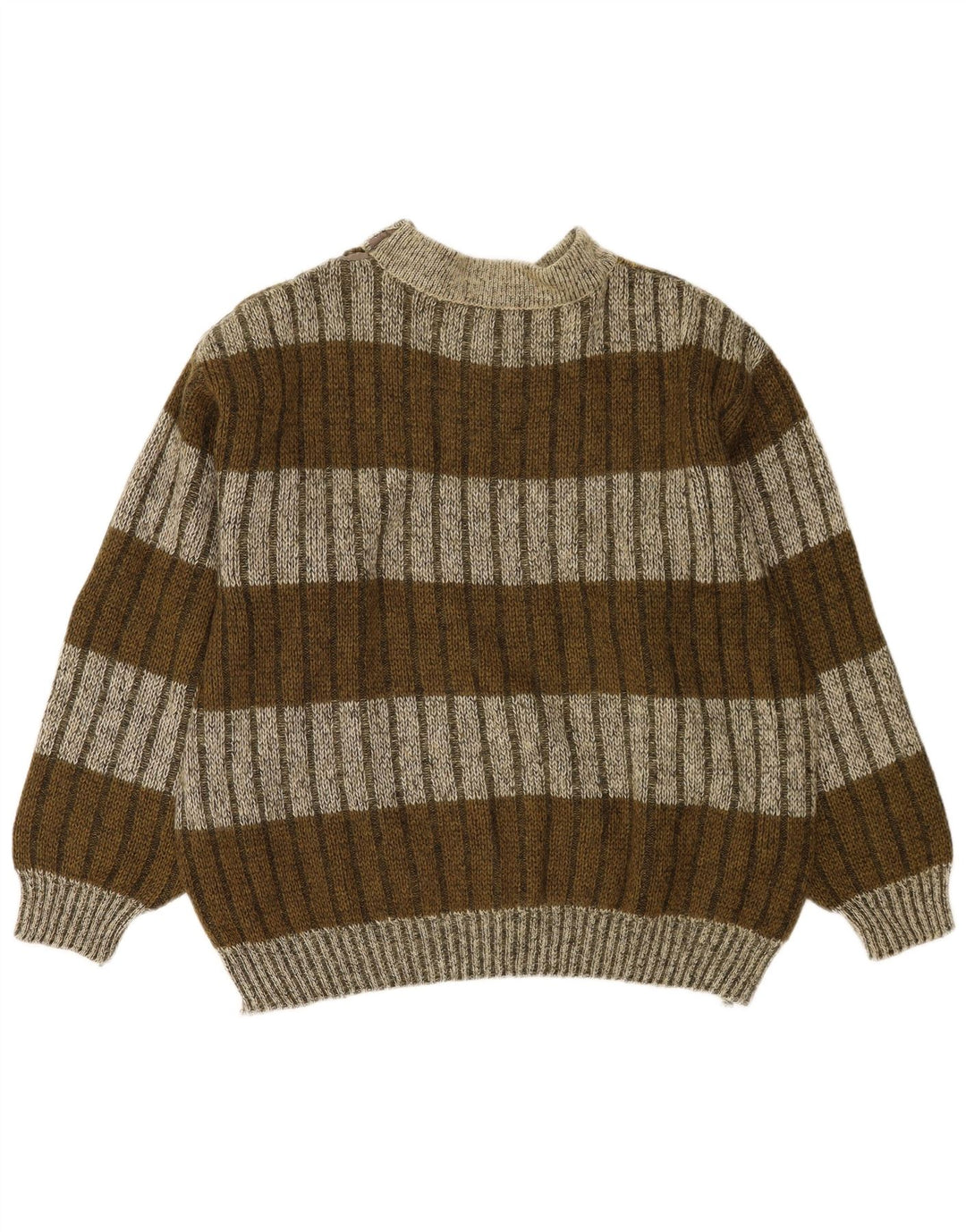 Frank Pepperone Mens Turtle Neck Jumper Sweater XL Khaki Striped Wool