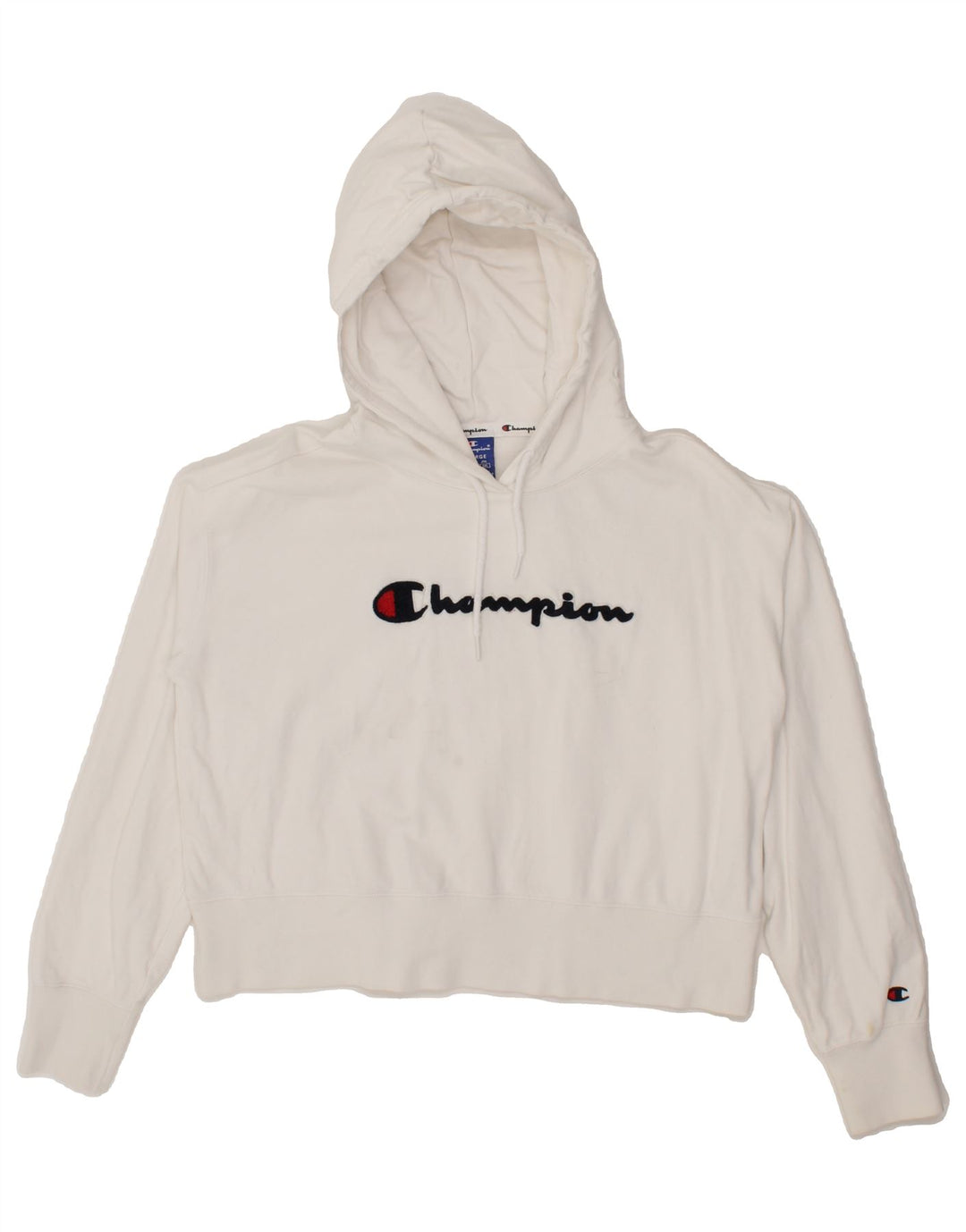 CHAMPION Womens Graphic Hoodie Jumper UK 18 XL White Cotton Vintage Champion and Second-Hand Champion from Messina Hembry 