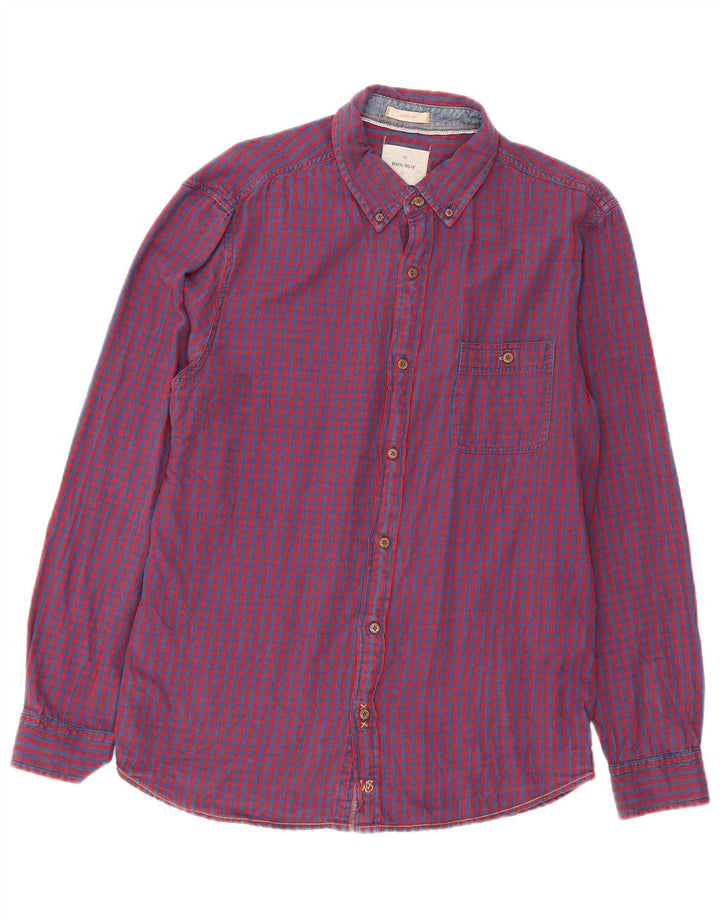 White Stuff Herren-Flanellhemd mit klassischer Passform, mittelrote Gingham-Baumwolle